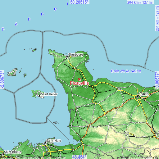 Topographic map of Picauville