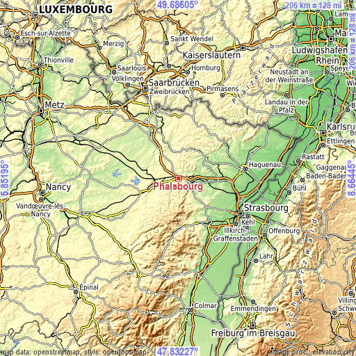 Topographic map of Phalsbourg