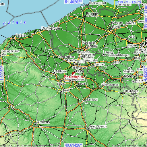 Topographic map of Phalempin