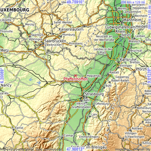 Topographic map of Pfaffenhoffen