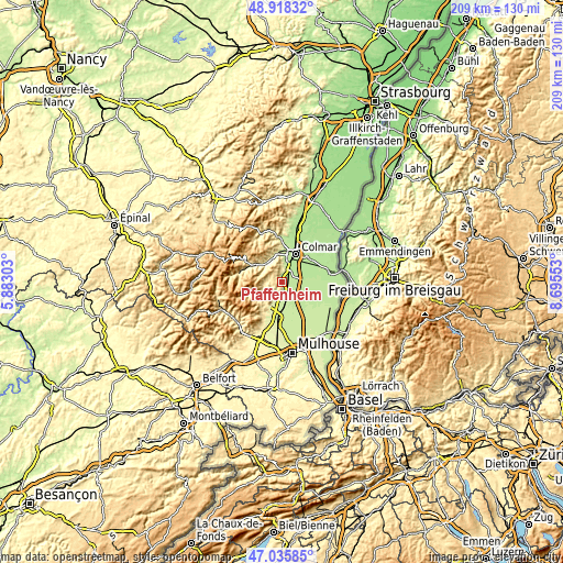 Topographic map of Pfaffenheim