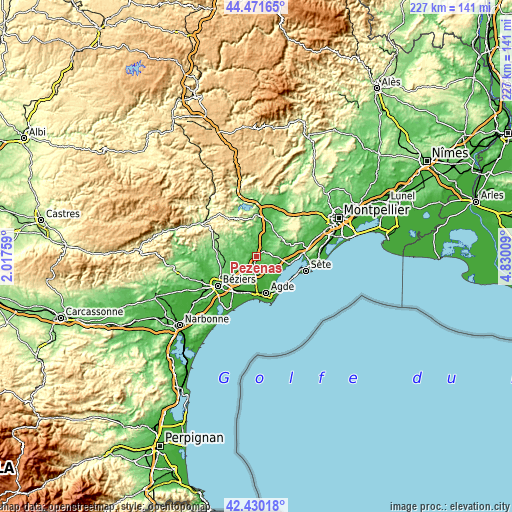 Topographic map of Pézenas