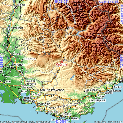 Topographic map of Peyruis