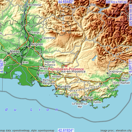 Topographic map of Peyrolles-en-Provence