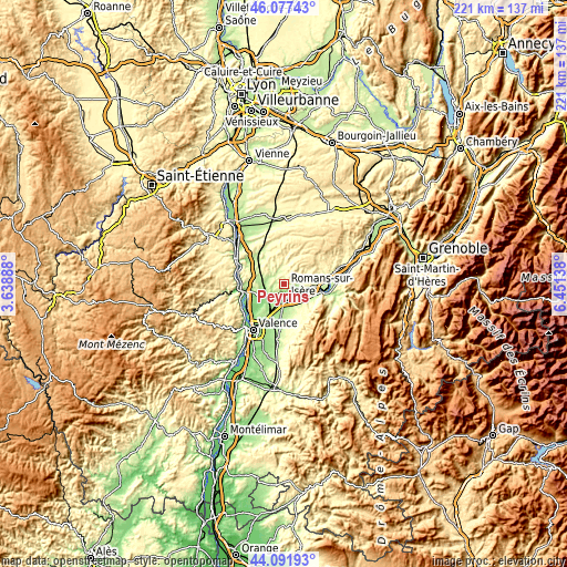 Topographic map of Peyrins