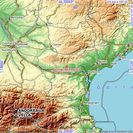 Topographic map of Peyriac-Minervois