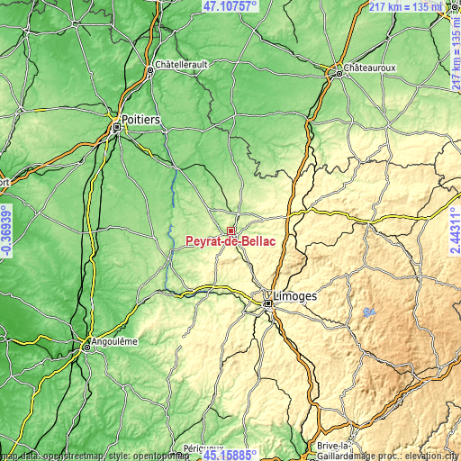 Topographic map of Peyrat-de-Bellac