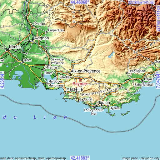 Topographic map of Peynier