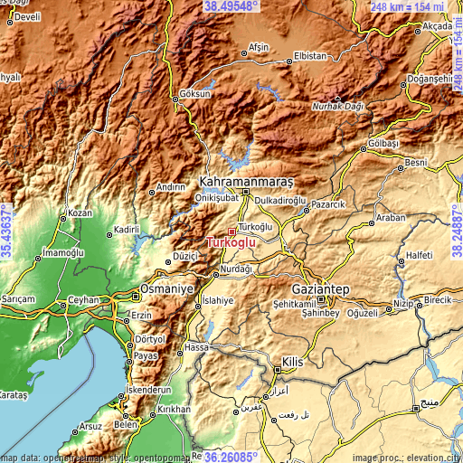 Topographic map of Türkoğlu