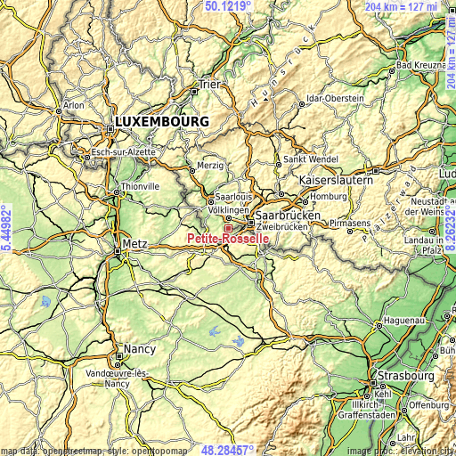 Topographic map of Petite-Rosselle