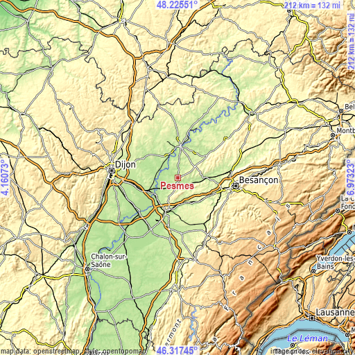 Topographic map of Pesmes