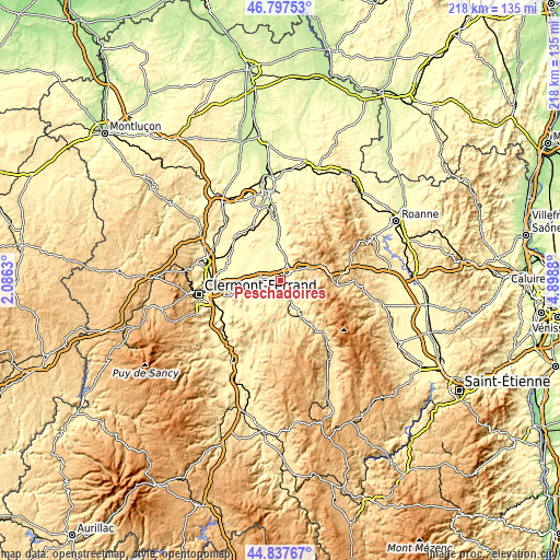 Topographic map of Peschadoires