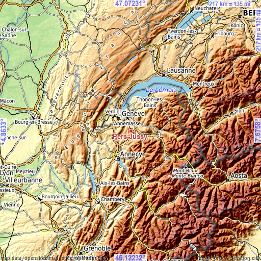 Topographic map of Pers-Jussy