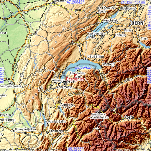 Topographic map of Perrignier