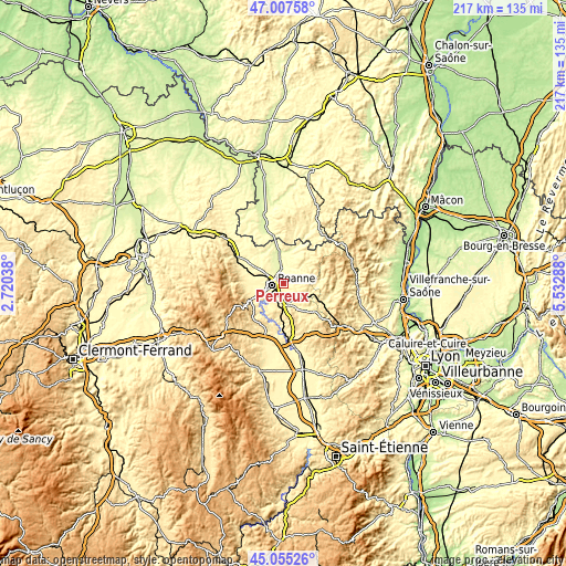 Topographic map of Perreux