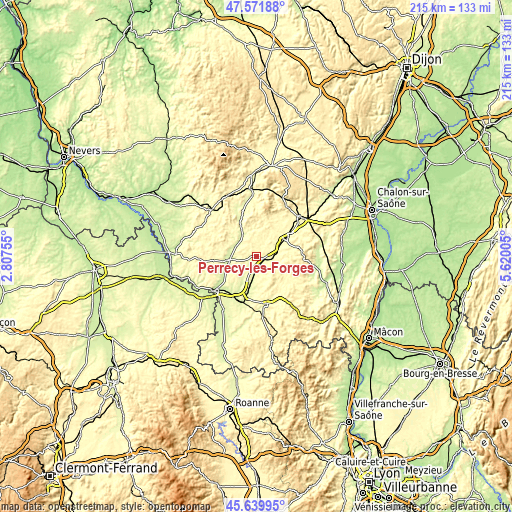 Topographic map of Perrecy-les-Forges