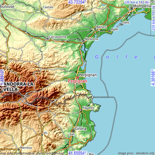 Topographic map of Perpignan