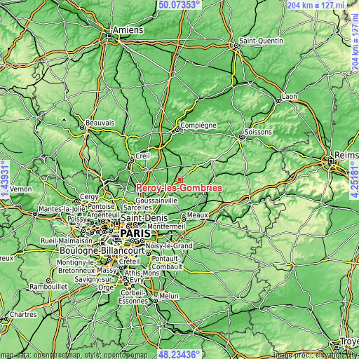 Topographic map of Péroy-les-Gombries