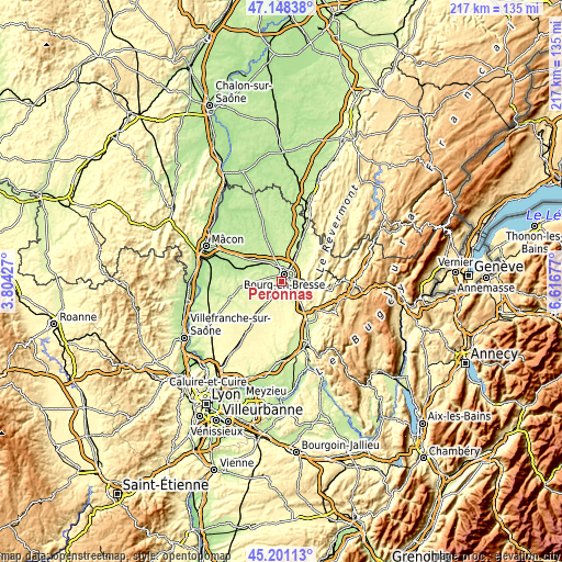 Topographic map of Péronnas
