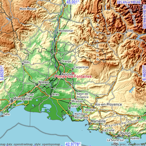 Topographic map of Pernes-les-Fontaines