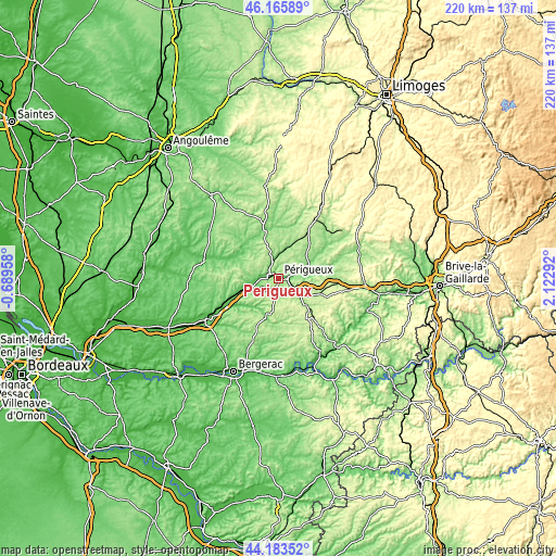 Topographic map of Périgueux