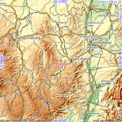 Topographic map of Périgneux