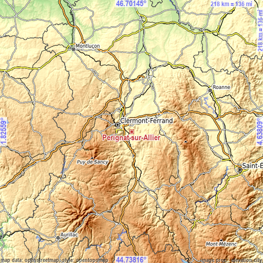 Topographic map of Pérignat-sur-Allier