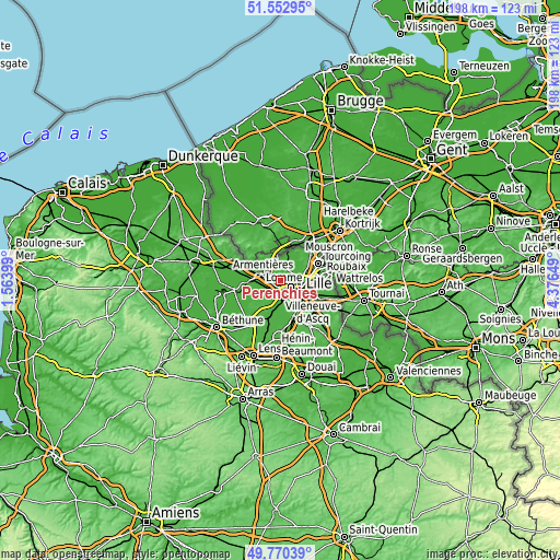 Topographic map of Pérenchies