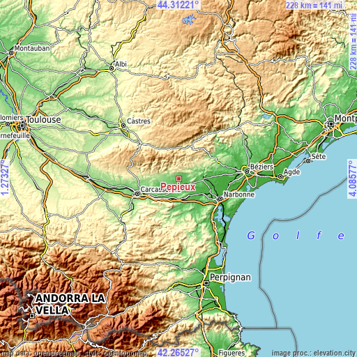 Topographic map of Pépieux