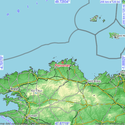 Topographic map of Penvénan