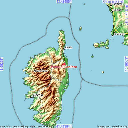 Topographic map of Penta-di-Casinca