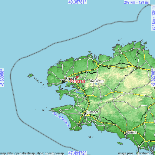 Topographic map of Pencran