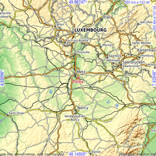 Topographic map of Peltre