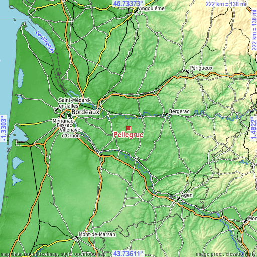 Topographic map of Pellegrue