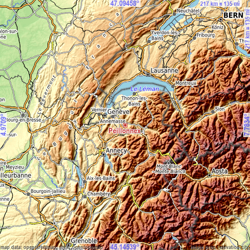 Topographic map of Peillonnex