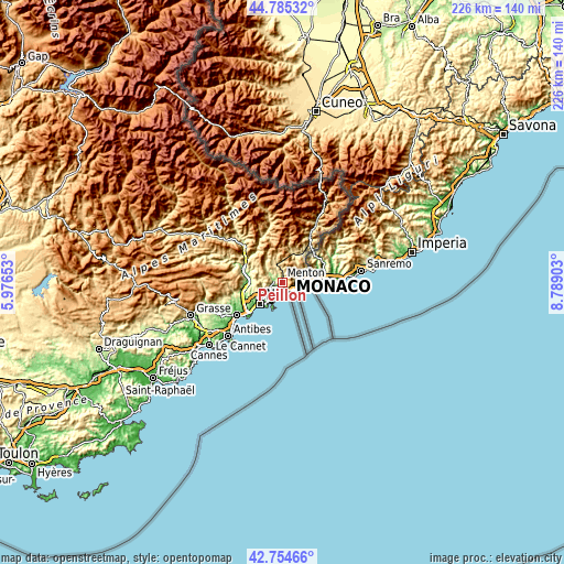 Topographic map of Peillon