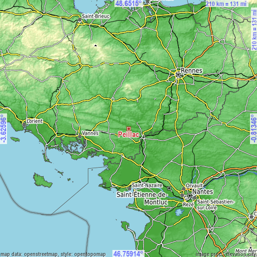 Topographic map of Peillac