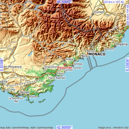 Topographic map of Pégomas