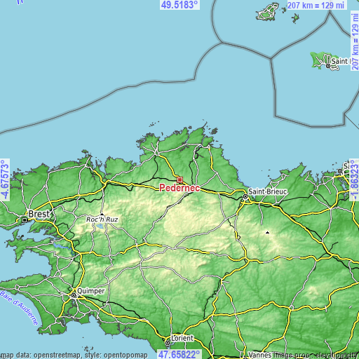 Topographic map of Pédernec