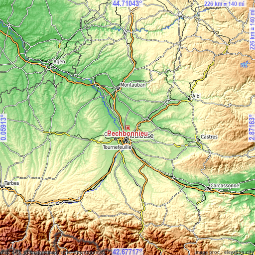 Topographic map of Pechbonnieu