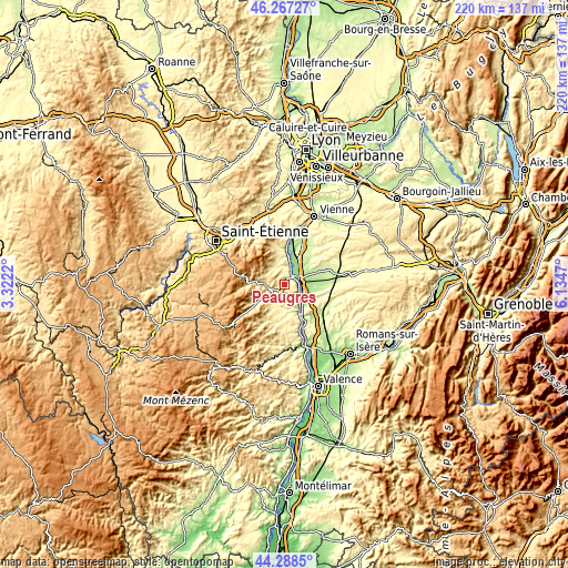 Topographic map of Peaugres