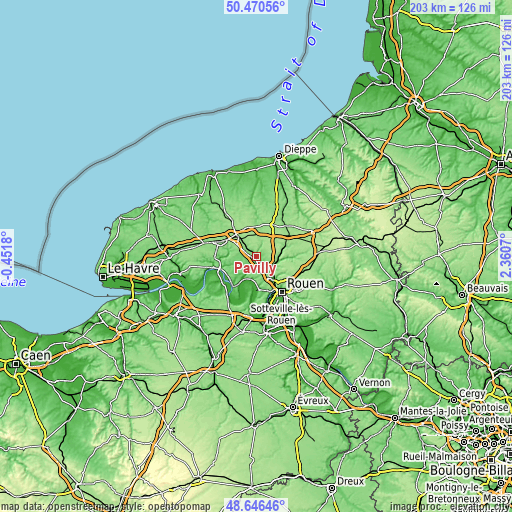 Topographic map of Pavilly