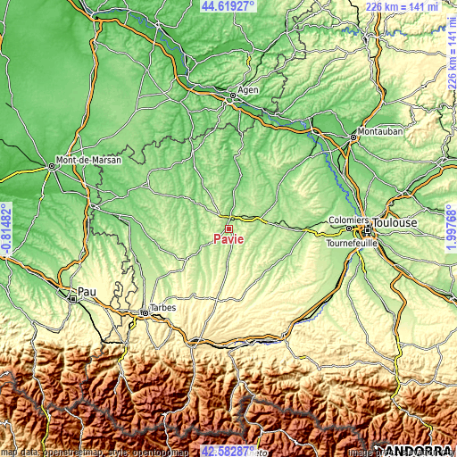 Topographic map of Pavie