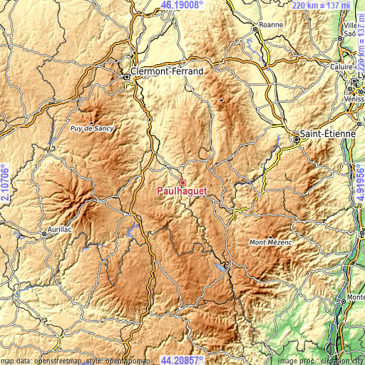 Topographic map of Paulhaguet