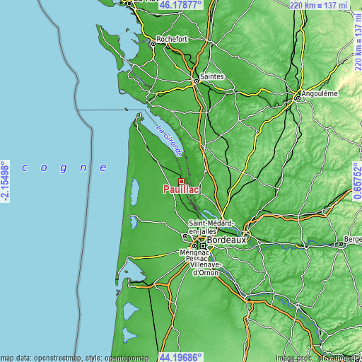 Topographic map of Pauillac