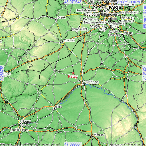 Topographic map of Patay