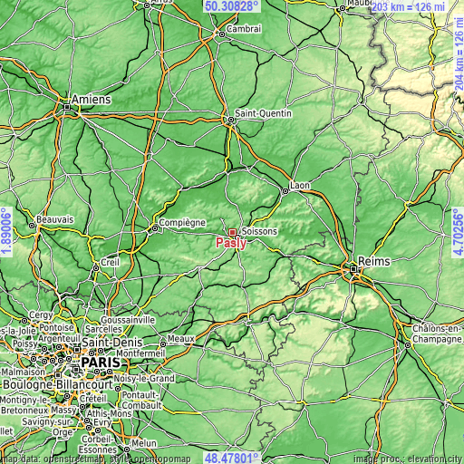 Topographic map of Pasly