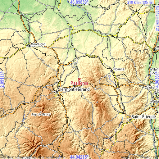 Topographic map of Paslières