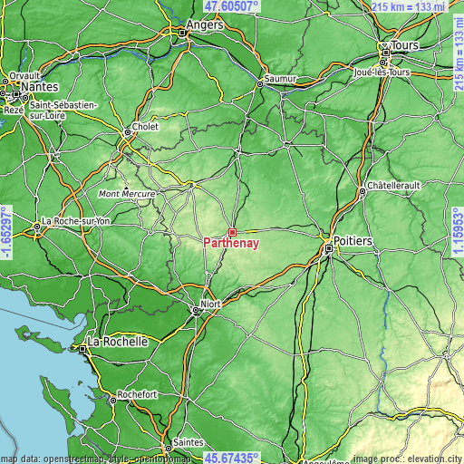 Topographic map of Parthenay