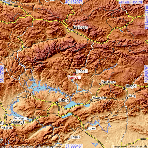 Topographic map of Tunceli